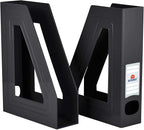 Acrimet Magazine File Holder Bin Storage, Vertical Rack for Documents, Folders and Mail, Durable Plastic Desk Organizer for Office & Home (Black Color) (2 Pack)