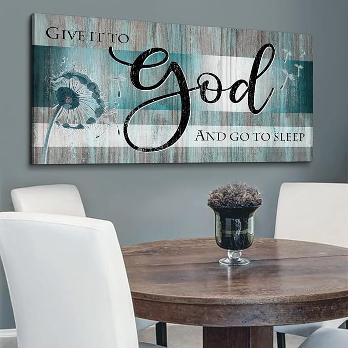 Large Christian Wall Art Bible Verses Wall Decor Give It to God and Go to Sleep Bedroom Pictures Inspirational Quote Wall Art Turquoise Teal Scripture Artwork for Living Room Home Decoration 24x48"