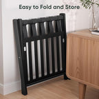 2 Packs Fully Assembled Black Bamboo Luggage Racks with Shoe Shelf, 5 Straps Folding Suitcase Stand, Heavy Duty Luggage Holders for Guest Room, Bedroom, Hotel