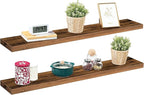 HOOBRO Floating Shelves for Wall, Wall Mounted Shelf Set of 2, 47.2" Hanging Shelf with Invisible Brackets, for Wall Storage in Bathroom Bedroom Kitchen Living Room Office, Rustic Brown BF120BJP201