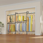 Timate P3 Closet Organizer System with 5 Hanging Rods, Adjustable 5'8"–7'6", Heavy-Duty Modular Garment Rack, Space-Saving Closet Solution for Walk-in Closet, Bedroom & Small Spaces