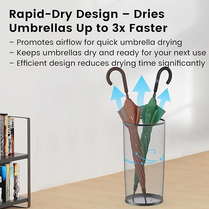 19.5" H Mesh Umbrella Stand - Ventilated Mesh Umbrella Holder for Entryway - Extra Capacity Storage for Umbrellas Canes & More - Freestanding Indoor Organizer 10.4" L x 10.4" W x 19.5" H - 4P Black