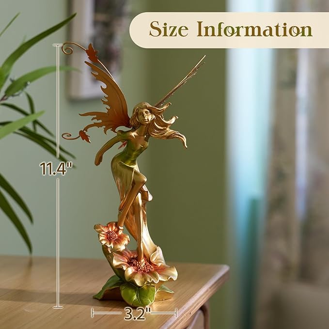 Resin Fairy Statue Elegant Fantasy Decor, Hand-Painted Angel Figurine Graceful Fairy Sculpture for Bookshelf, Mantel, Indoor Outdoor Decor, Thoughtful Gift for Women, Girls (Dancing)