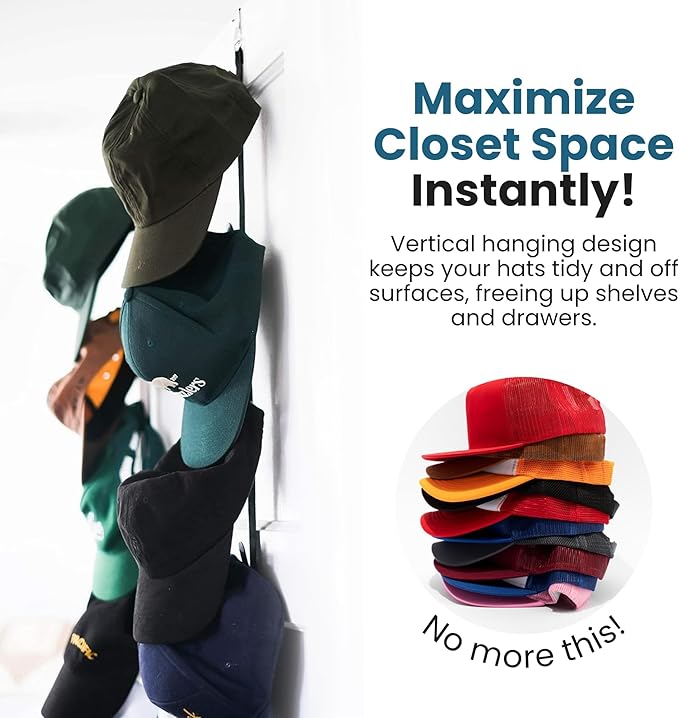 Jokari Over the Door Cap Rack Organizer 2 Pack Holds Up to 16 Baseball Hats Hat Storage System for Men Women and Kids Adjustable Closet Hanger with Hooks for Easy Hat Display