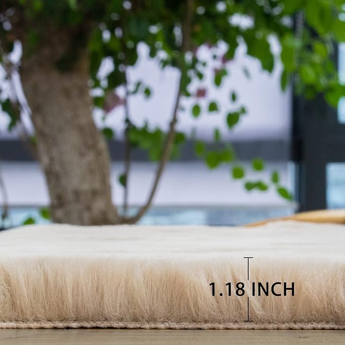 Light Brown Beige Plush Shag Area Rugs 8x10 Rugs for Living Room Boho Fluffy Large Rabbit Fuzzy Fur Rug for Bedroom Nursery Rug