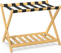 Bamboo Luggage Rack for Guest Room, Wide Suitcase Stand with Storage Shelf, Folding Luggage Stand Holder for Bedroom Hotel, 26.77" Thickened Luggage Rack for Suitcases, Natural
