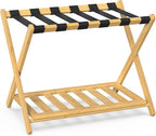 Bamboo Luggage Rack for Guest Room, Wide Suitcase Stand with Storage Shelf, Folding Luggage Stand Holder for Bedroom Hotel, 26.77" Thickened Luggage Rack for Suitcases, Natural