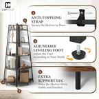 CAPHAUS Tall Corner Shelf Stand, 5-Tier Display Shelves, Ladder Corner Wood Storage Plant Bookshelf with Metal Frame, Versatile Shelving Unit Bookcase for Home Office Space, Dark Grey