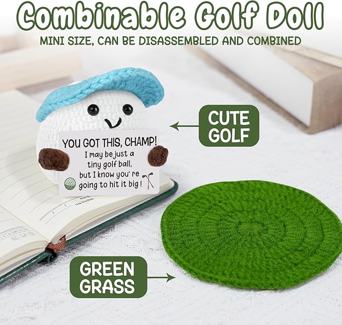 Golf Gifts, Positive Crochet Funny Golfers Presents for Women, Emotional Help Handmade Knitted Golf Themed Doll, Funny Gag Gifts for Golfers