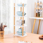 4-Tier Expandable Bamboo Corner Shelf - Dish/Plate Organizer for Cabinet, Kitchen Counter Shelf & Small Kitchen Shelf, Adjustable (White, 1-Pc 4-Tier)