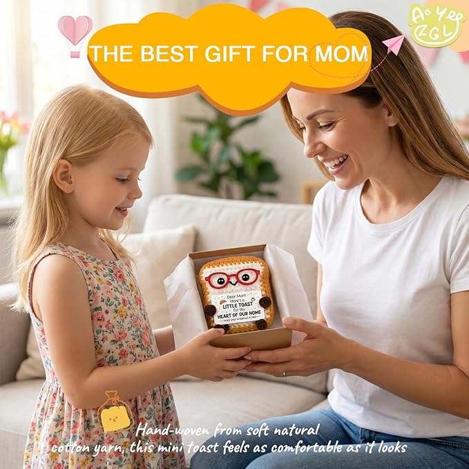 Cute Toast Doll Mother's Day Birthday Gifts for Moms,Mom Gifts from Daughter Son,3.4x2.8x2.2In Mother's Day Mom Toast Crochet Doll