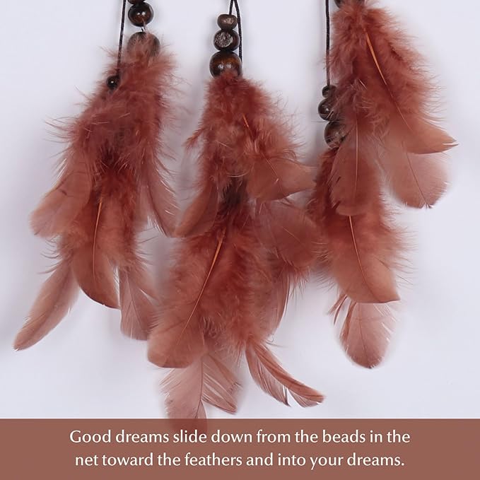 Pretty Jolly Small Evil Eye Dream Catchers Wall Decor Wood Beads Handmade Coffee Feathers Mini Dreamcatchers Home Decoration Ornament for Car Bedroom Birthday Party