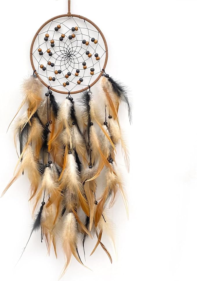 Large Feather Dream Catcher Handmade Native American Dream Catchers Bohe Wall Hanging Decoration Ornament for Kids Bedroom Car Decor Home Decoration Birthday Party Brown