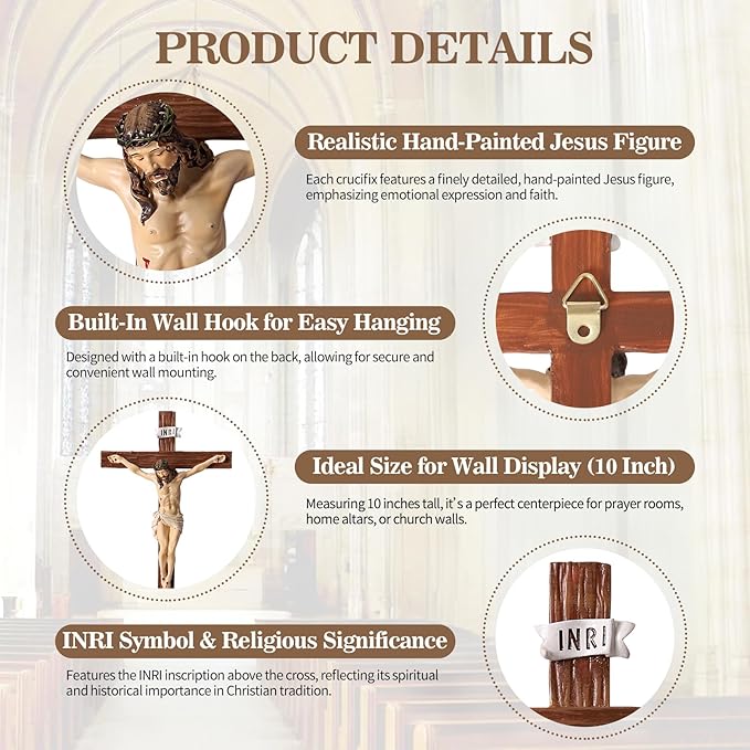 TALPGOD Crucifix Wall Cross 10 Inch,Jesus Cross Home Décor,Jesus Statue Catholic Hanging Cross for Wall Art,Religious Wall Crucifix Decor,Crucifijos Catolicos