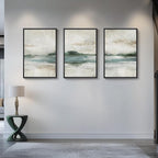Framed Abstract Landscape Wall Art, Set of 3 Canvas Prints Paintings Artwork for Walls, Soft Blue and Green Nature Pictures for Living Room, Bedroom, Lounge, Dining Room Wall Decor 16x24 In