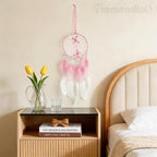 Framendino, Pink Butterflies Dream Catcher with Colorful Feather for Wall Decoration