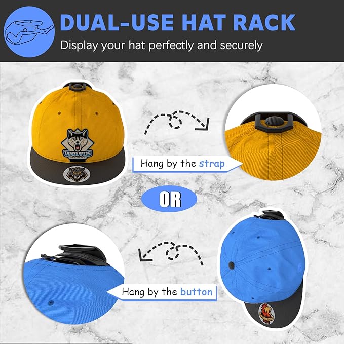 16 Pack Adhesive Hat Hooks for Wall, Strong Hat Rack for Baseball Caps, Hat Organizer Display for Home Decor, Hat Hold Hanger for Wall, Door, Closet, No Drilling - USA Patented (Black)