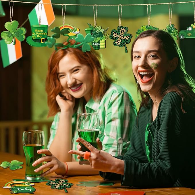 Sintuff 36 Pieces St. Patricks Day Decorations Wooden Shamrock Ornaments for Tree St Patricks Day Ornaments Irish Hanging Decorations for Party