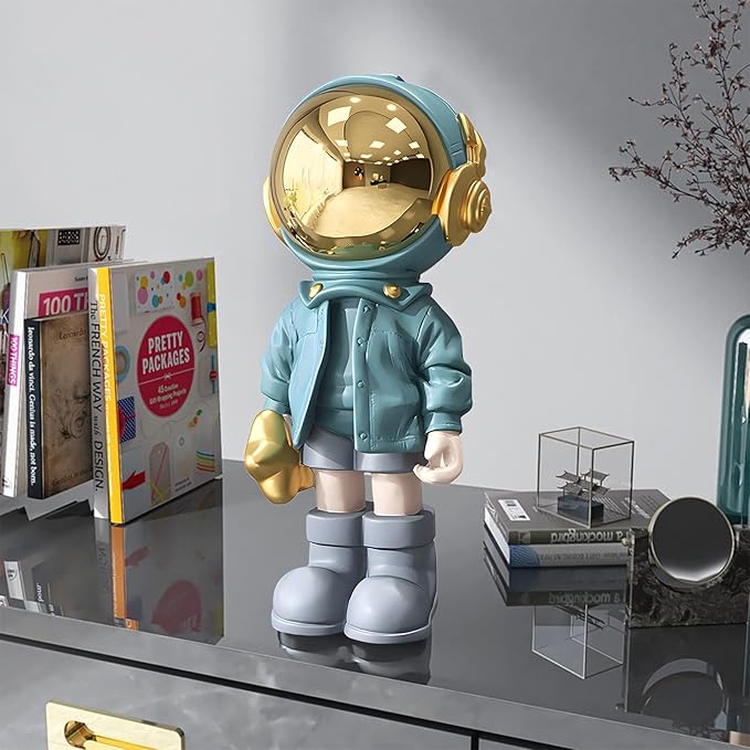 Dosker Astronaut Statues Spaceman Sculpture Polyresin Arts Gifts Light Blue Figurine Ornament Room Decor for Men,Home and Crafts Desktop Accessories Tabletop Decoration, Living Room, Office, Bookshelf