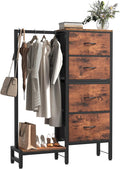 OLIXIS 4 in 1 Storage with Hanging Rack, Clothes Rack Shoes Rack, Bag Hook, Tall Storage Tower, Sturdy Frame for Bedroom Entryway Living Room Brown