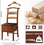 Chair Valet With Drawer,Wooden Suit Valet Stand With Contour Hanger,Trouser Bar & Tie Bar - Freestanding Clothing Organizer For Men & Women,Ideal For Office & Hotel