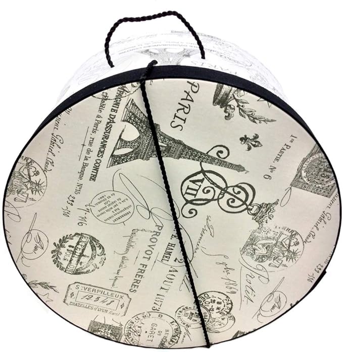 Sarah's Hat Boxes Classic Paris Hat Box – 11" x 5.5" (Dia. x Ht.) Handmade in USA – Odorless Non-Toxic Adhesive, Cording Handle – Premium Storage for Hats & Accessories