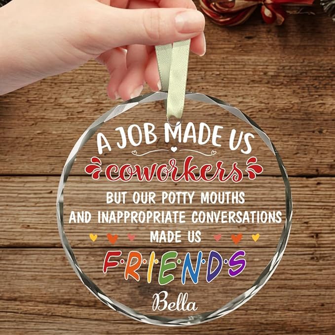 BSQUIELE Personalized Christmas Glass Ornament 2025 - Appreciation Gift for Coworkers - Funny Birthday Friendship Thank You Gift for Work Bestie Friends, Boss, Manager, ColleagueTree Decoration