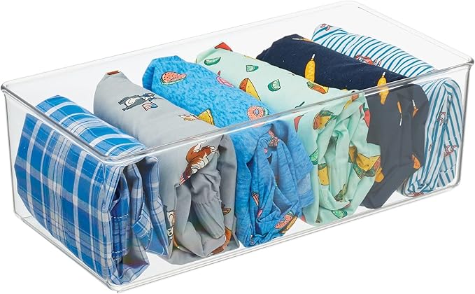 mDesign Long Plastic Drawer Organizer Box, Storage Organizer Bin Container; For Closets, Bedrooms, Use for Leggings, Socks, Ties, Jewelry, Accessories - Lumiere Collection - 6 Pack - Clear