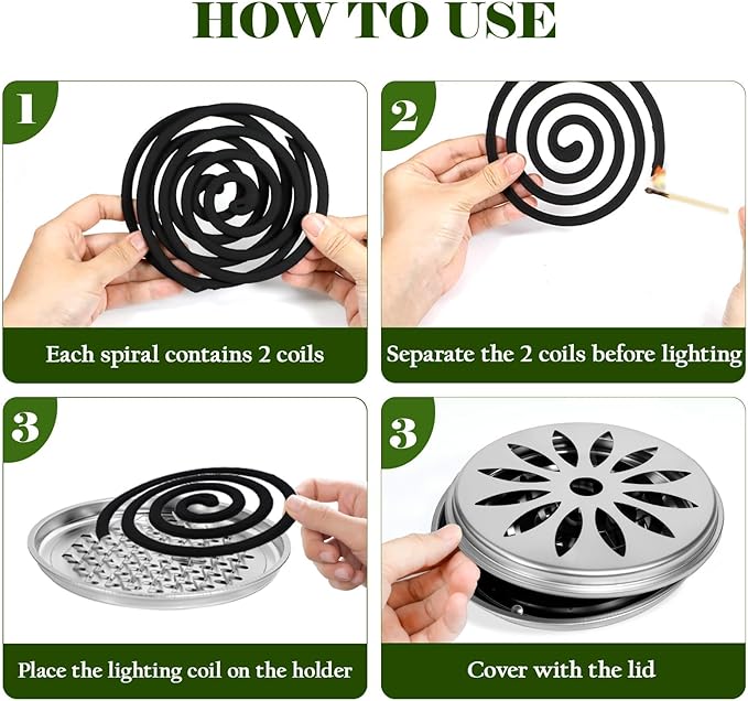 FIRIK Citronella Coils Outdoor, 20 PCS Citronella Incense Coil with 2 Incense Burner and 2 Coil Holders, Natural Lemongrass Coils for Patio Camping Farms Courtyards Backyard Garden BBQ Indoor, Black