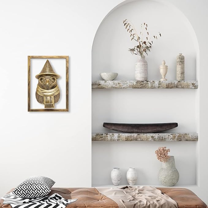 Newinhome Animal Heads Wall Decor (Includes Metal Frame) Resin Animals Sculptures Head Wall Hanging Decoration Gold vintage Wall Sculpture for Living Room Bedroom Office (Penguin)