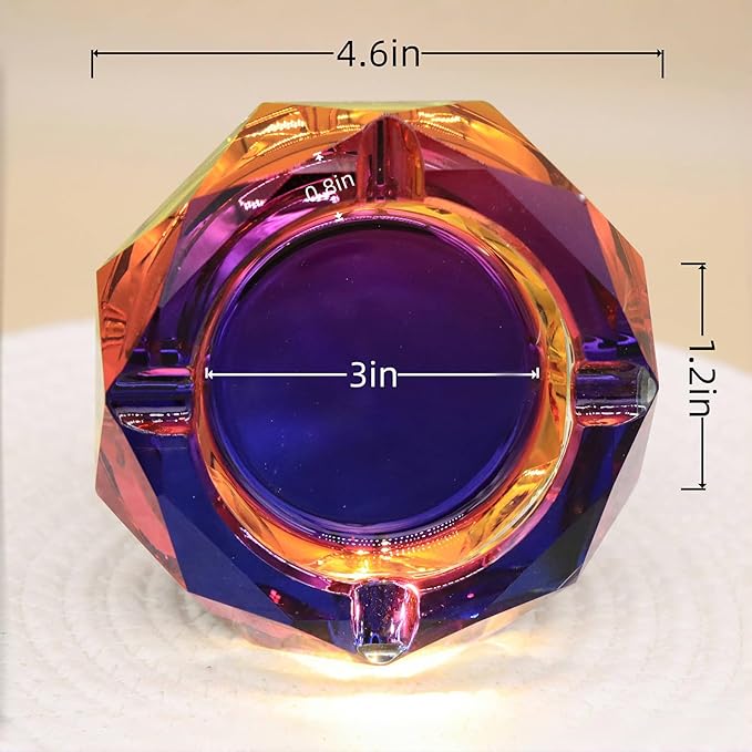 Coomin Crystal Glass Ashtray, Sparkly Cigar Cigarettes Ash Tray, Ashtrays for Smokers Indoor Office Home Desktop Tabletop, Unique Luxury Gifts for Women, Purple
