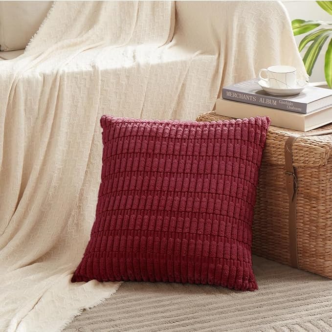 Fancy Homi 4 Packs Decorative Throw Pillow Covers for Living Room Couch Bed, Modern Farmhouse Boho Home Décor Accent Cushion Case, 24" x 24", Burgundy