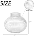 Round Glass Vase, Flower Vases for Bouquet, Ribbed Glass Vases for Flowers, Small Clear Vase for Living Room, Office, Coffee Table, Shelf, Wedding, 6 Inches