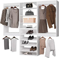 ROOMTEC Modular Closet System, 60" Wall Mounted Closet Organizer with Hanging Rods and Shoe Shelf, Wooden Tower for Walk-In Closets, Wardrobe Storage Kit, White