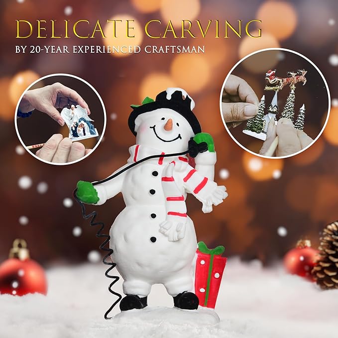Large Snow Globes, Snowman Christmas Lantern,Glitter Vintage Phone Booth, 8 Songs, 6H Timer Battery & USB Powered, Music Box for Christmas Table Decorations
