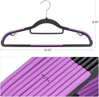 Pack of 30 Coat Hangers, Space-Saving Plastic Clothes Hangers, Non-Slip, 0.2 Inches Slim, 360° Swivel Silver Hook for Shirts, Pants, Suit & Wet/Dry Garments, Purple and Black