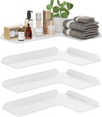 Sezanrpt 11.4x16 Inch Acrylic Corner Floating Shelf Set of 4, White Corner Wall Shelf for Home Décor, Speakers, Security Cameras, Toileries, Plants, Figures, Cosmetics, Books