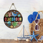 Nautical Classroom Front Door Sign, Back to School Beach Coastal Wood Plaque Hanger Nursery Preschool Elementary Home Decor, Ocean Wooden Wreath Wall Hanging Decoration Teacher Supply Gift