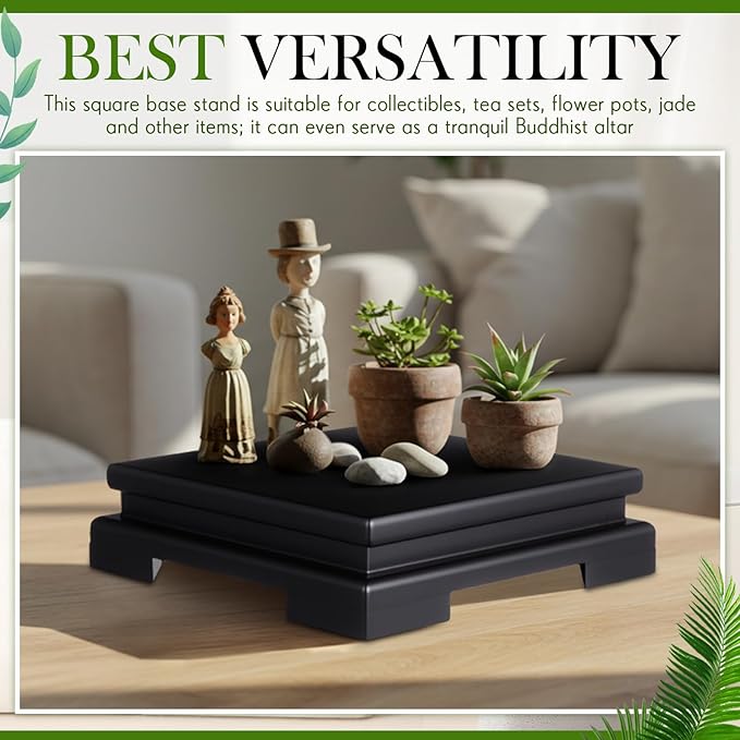 Chunful 1 Pcs Square and Rectangle Wooden Display Stand Wood Vase Display Base Pedestal Stand Vase Lamp Riser for Vases Lamp Teapot Trophy Collectibles Home Decor (Black,6.7 x 6.7 x 2 Inch)