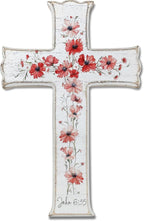 VZVCTFS White Cross with Red Wildflowers - John 6:35 Scripture Wooden Wall Decor, Rustic Farmhouse Christian Gift, Inspirational Floral Art for Home, Easter Christmas (6.5x10 Inch)（A08）
