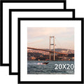20x20 Picture Frame 3 Pack - Black Poster Frame Display Pictures 16x16 with Mat or 20 x 20 Without Mat for Wall Hanging Horizontal and Vertical