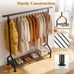 EAGMAK Sturdy Clothing Rack with Shelf, Metal Garment Rack with Leveling Feet for Hanging Clothes, Freestanding Clothes Rack for Bedroom, Apartment & Small Spaces, Black