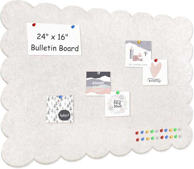 Foldable Decorative Scalloped Felt Bulletin Board 24 * 16 Inches for Wall, Alternative Photo Board Self-Adhesive Vision Board Decorative Pin Board for Wall (Light Camel)