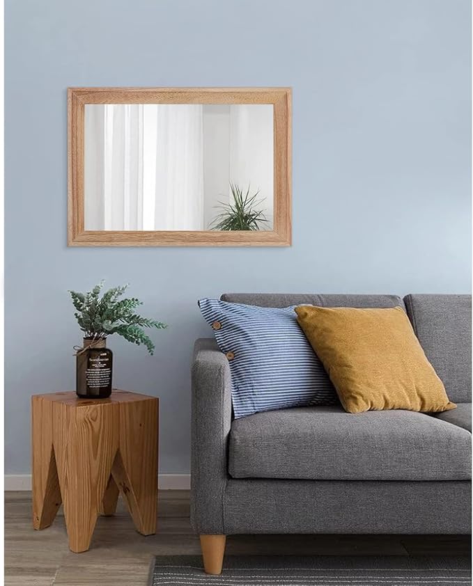 AAZZKANG Rustic Mirrors for Wall Rectangle Wooden Frame Hanging Mirror for Bedroom Bathroom Living Room Entryway Large 20"x16"