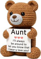 WELLBANEE Cute Aunt Gift from Niece Nephew, Handmade Crochet Bear, Best Appreciation Gifts, Funny Birthday for Auntie, Sentimental Appreciation Gift for the Best Aunt Ever, Shelf Décor Bear