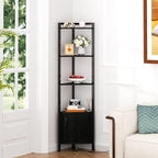 Furnulem Corner Shelf,5-Tier Corner Cabinet with Storage and LED Light, 62.8” Standing Display Bookshelf for Bedroom, Living Room, Kitchen, Wood Display Shelf (Black Oak) | with Storage