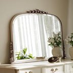 Wall Beaded Mirror, 36 x 27 Inch Round Top Right Angle Wall Mirror, Tempered Glass, Rust Resistant, Horizontally or Vertically Hanging, Silver