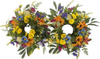 Spring Summer Candle Rings,Floral Candle Rings Wreaths 6 Inch,Daisy and Sunflowers,Mixed Flowers with 2pcs Plastic Candles,Perfect for Spring Decor,Centerpieces for Tables,Indoor Outdoor Home Decor