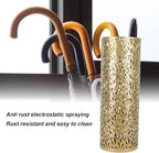 BEIJIALY Metal Umbrella Holder, Umbrella Stand Rack for Entryway, Metal Hollowed Freestanding Round Umbrella Holder Organizer Bin for Home Hotel Office Decor(Gold Medium)