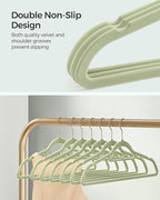 SONGMICS Velvet Hangers, Set of 50 Clothes Hanger with Rose Gold Swivel Hook, Non-Slip, and Space-Saving, 0.2-Inch Thick, 17.1-Inch Long for Coat, Shirt, Dress, Pants, Tie, Lime Green UCRF021GR50